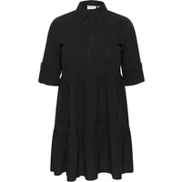 Black KAFFE Curve KCNana women's dress with button-up front, collared neckline, and tiered skirt.