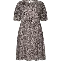 KAFFE Curve KCvitKCVitana women's dress, leopard print, short puff sleeves, knee-length, gathered waist.