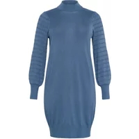 Blue KAFFE Curve Lini women's dress with ribbed long sleeves and a high neckline.