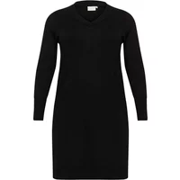 Black long-sleeve V-neck women's dress by KAFFE Curve Lizzy, knee-length with a fitted silhouette.