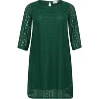 Green lace KAFFE Curve Mariah women's dress with three-quarter sleeves and round neckline.