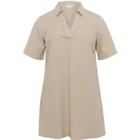 Beige short-sleeve dress by KAFFE Curve with a V-neck and subtle stripes.