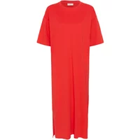Red KAFFE Edna women's dress, short sleeves, round neckline, loose fit, midi length.