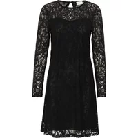 Black lace women's dress by Kaffe with long sleeves and a round neckline.