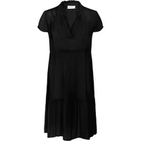 Black short-sleeve women's dress by Kaffe with a V-neck and tiered skirt detailing.