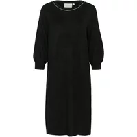 Black KAFFE Meridith women's dress with three-quarter puff sleeves and a round neckline.