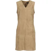 Sleeveless beige Oakwood Magnolia women's dress with a V-neck and knee-length hem.