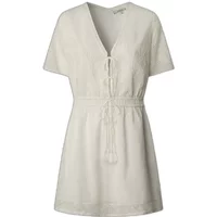 White short-sleeve dress with V-neck, lace-up front, and cinched waist by Pepe Jeans.