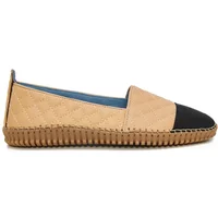 Beige quilted espadrilles with black toe cap and braided sole, El Cielo Ava women's shoe.