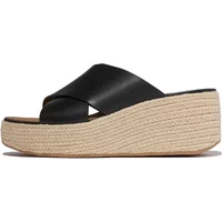 Black FitFlop PlatFForms women's espadrilles with crisscross straps and woven jute platform sole.
