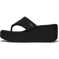 Black FitFlop Platfforms women's flip-flops with thick platform sole and wide strap.