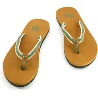 Brown Sinner Tulip II women's flip-flops with braided white straps and green logo.