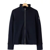 Navy blue women's full zip jumper by Holebrook with high collar and logo on sleeve.