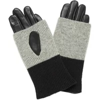 Gray and black women's fingerless gloves with leather palm patch by Ichi Accessories Madison.