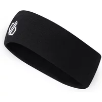 Black Dare 2B Sweat It women's headband with white logo, wide and stretchy fabric.