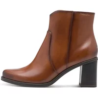 Brown leather women's heeled boots Tamaris 1-25360-45 with block heel and side zipper.