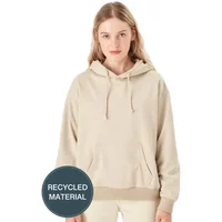 Beige women's hooded sweatshirt by 24 Colours, featuring drawstrings and front pocket, made from recycled material.