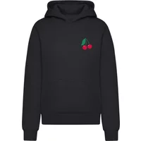 Black women's hooded sweatshirt with cherry blossom embroidery on the chest by Miss Tee.