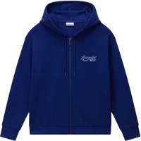 Women's blue hooded sweatshirt by Napapijri with front zipper and logo on chest.