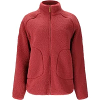 Red women's hooded teddy fleece jacket with front zipper and two side pockets by Whistler.