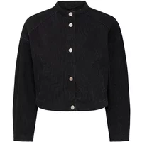 Black b.young BYLyssa women's jacket with button-up front, round collar, and long sleeves.