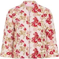 Floral women's jacket CULTURE Alfride, pink base with red and green flower pattern, three-quarter sleeves.