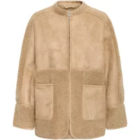 Tan CULTURE CUBenedicta women's jacket with a zip front, two large pockets, and textured fabric accents.