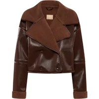 Brown CULTURE CULenny women's jacket, faux leather with wide lapels and buttoned front.