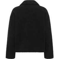 Black CULTURE CUNima women's jacket with wide collar and long sleeves, featuring a straight, boxy silhouette.