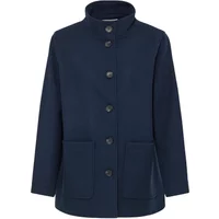 Navy blue women's jacket fransa Willa 1 with button closure, high collar, and two front pockets.