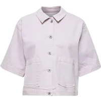 Light pink Ichi Cenja women's jacket with short sleeves, button-up front, and two large front pockets.