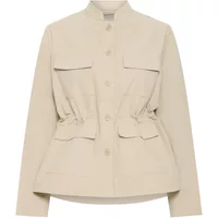 Beige women's jacket by Ichi Kimir with a button-up front, two chest pockets, and a cinched waist.