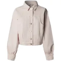 Cream women's denim jacket by Pepe Jeans with button front, chest pocket, and elastic cuffs.