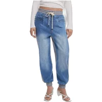 Blue Desigual Sportti women's jeans with elastic waistband, drawstring, and cuffed ankles.