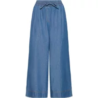 Women's Ichi Archer jeans, light blue, wide-leg, high-waisted with elastic waistband and drawstring.