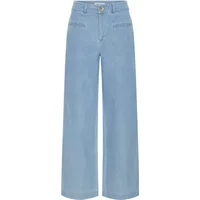 Light blue women's jeans Ichi IHKate with wide legs, high waist, and button closure.