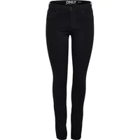 Black skinny women's jeans by Only, featuring a mid-rise waist and classic five-pocket design.