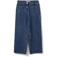 Women's blue jeans by Sofie Schnoor, straight-leg, high-waisted, button and zip closure, front and back pockets.