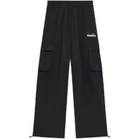 Black women's joggers with Diadora logo, elastic waistband, side pockets, and drawstring cuffs.