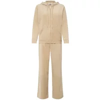 Beige women's jogging set by b.young Mitza, includes a hooded zip-up jacket and matching straight-leg pants.