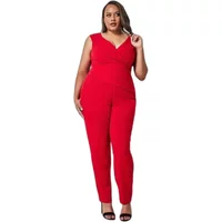 Red Goddiva Bardot Scuba women's jumpsuit with sleeveless design and fitted silhouette.