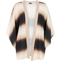 Beige and black ombre women's kimono with wide sleeves and open front design.
