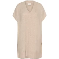 Beige knitted poncho with V-neck and short sleeves by KAFFE Curve.