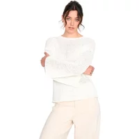 White women's knitted sweater with long sleeves and round neckline by 24 Colours.