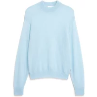 Light blue women's knitted sweater by ARMEDANGELS, featuring a high neckline and long sleeves.