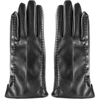 Black leather women's gloves with stitched detailing and a smooth finish by Greenpoint.