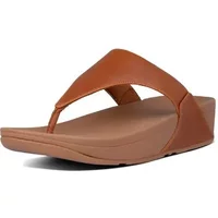 Brown leather FitFlop Lulu women's sandals with wide straps and cushioned wedge sole.