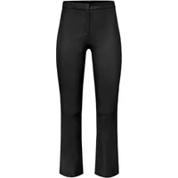 Black leather women's trousers, high-waisted, straight-leg design with a sleek finish by Oakwood Freya.