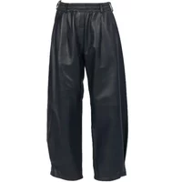 Black women's leather trousers by Oakwood Mia, featuring a high waist and wide-leg design with a smooth finish.