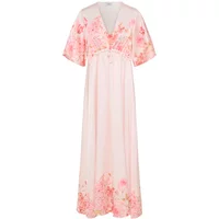 Pink floral b.young Floretta long dress with short sleeves and V-neck.